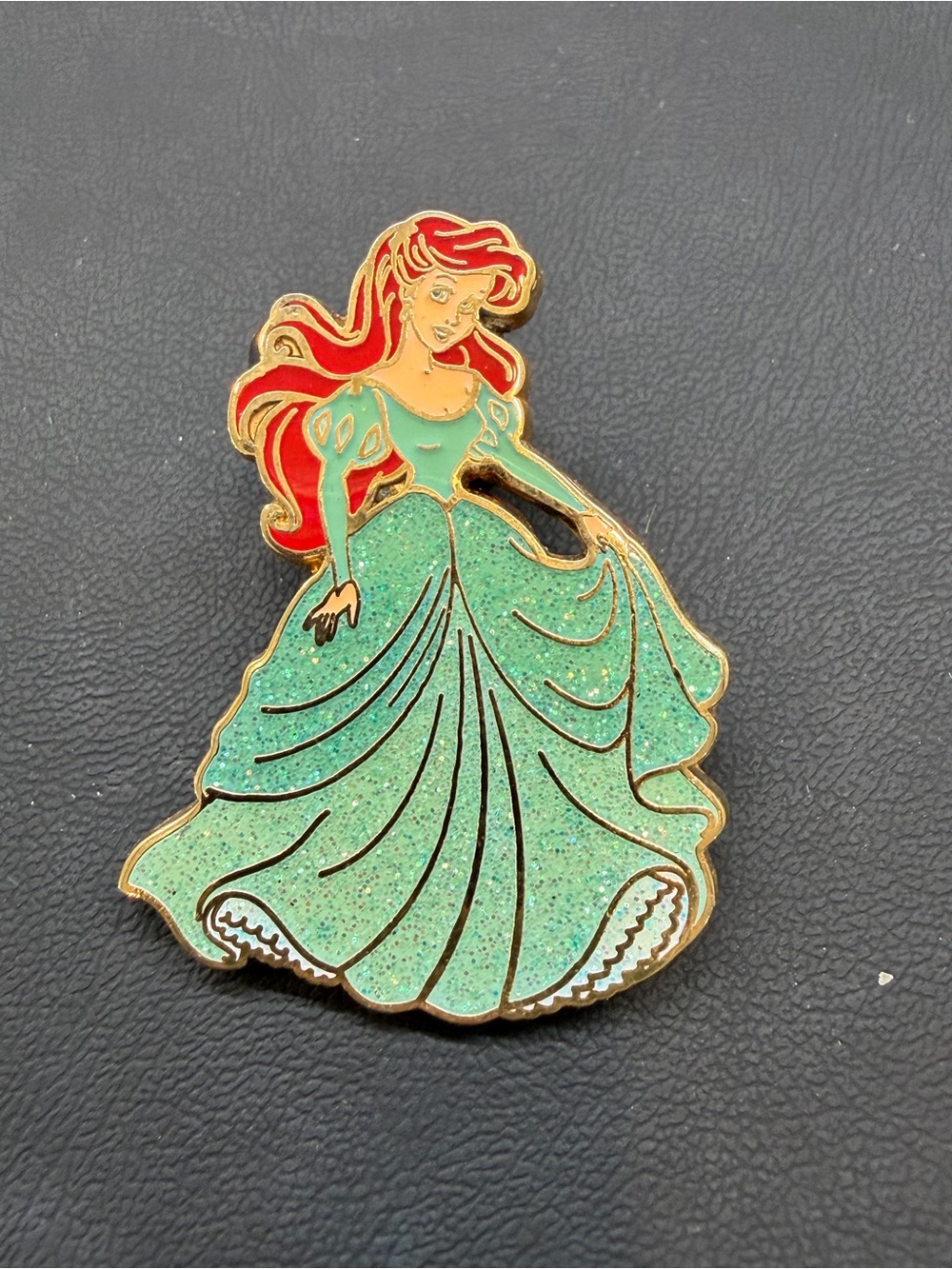 Disney Green Glitter Ariel Enamel Brooch with Red Hair